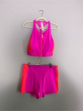 Fabletics Bright Neon Pink 2 Piece Plus Size Swim Suit